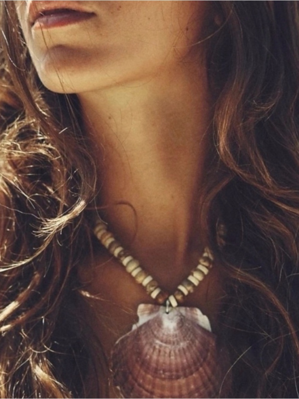 Free People Beaded Shell Necklace - Natural Pink & Cream